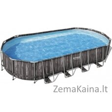 „Bestway Bestway“ galios plieno rėmo baseino rinkinys, 732 cm x 366 cm x 122 cm, baseinas (tamsiai ruda/mėlyna, medienos dekoras, su filtro siurbliu)