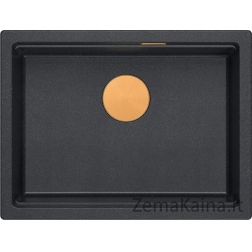 GraniteQ LOGAN 100 kriauklė GraniteQ juoda deimantinė kriauklė 59,5x45,1x21,5 cm 1 dubuo įleistas su rankiniu sifonu, varinis