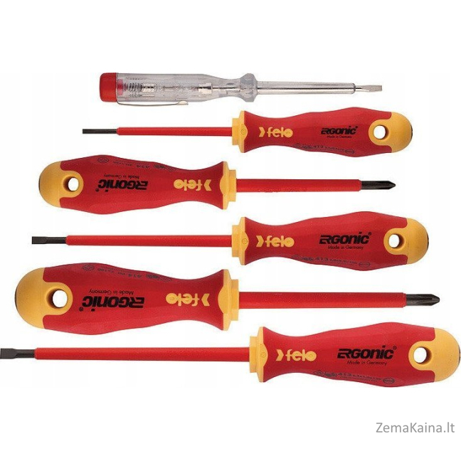 Felo įrankių rinkinys 5 FELO Ergonic VDE atsuktuvų rinkinys + įtampos testeris 220-250V + magnetizatorius