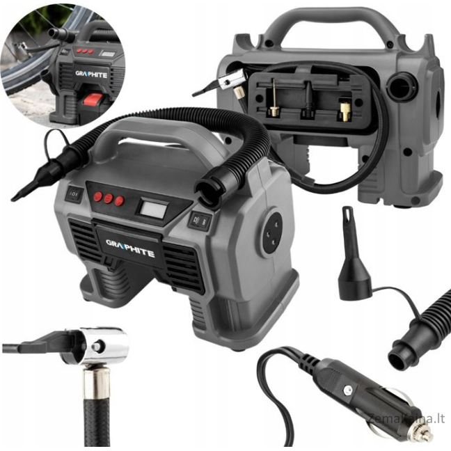 Grafitas 58GE113 automobilinis kompresorius ENERGY+ KOMPRESORIUS 18V BE BATERIJAS GRAFITAS