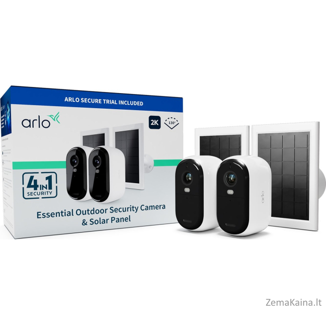 Arlo ARLO ESSENTIAL 2 2K lauko kamera, 2 pakuotės, W/2 saulės kolektorių BNDL IP kamera