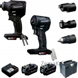 Panasonic įrankių rinkinys Panasonic rinkinys: atsuktuvas EY1DD2, smūginis atsuktuvas EY1PD1, 2x 18V/5.0 Ah baterija, pakrovėjas, sisteminis įtaisas, 3 darbiniai antgaliai