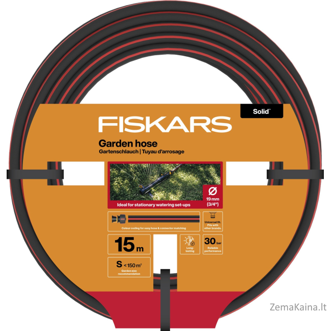 FISKARS sodo žarna 19 mm 3/4" 15 m Kieta vejai ir žolei laistyti