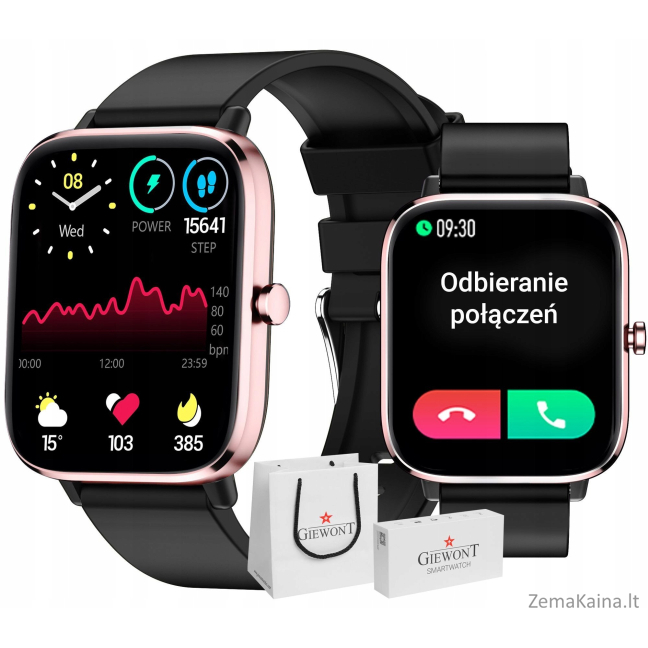Giewont Dynamic SmartCall GW230-3 išmanusis laikrodis – rožinio aukso/juodos spalvos efektas