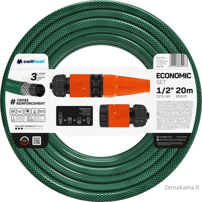 Cellfast Economic sodo žarna 1/2" 20m su 1/2" tiesiu purkštuvu (10-100)