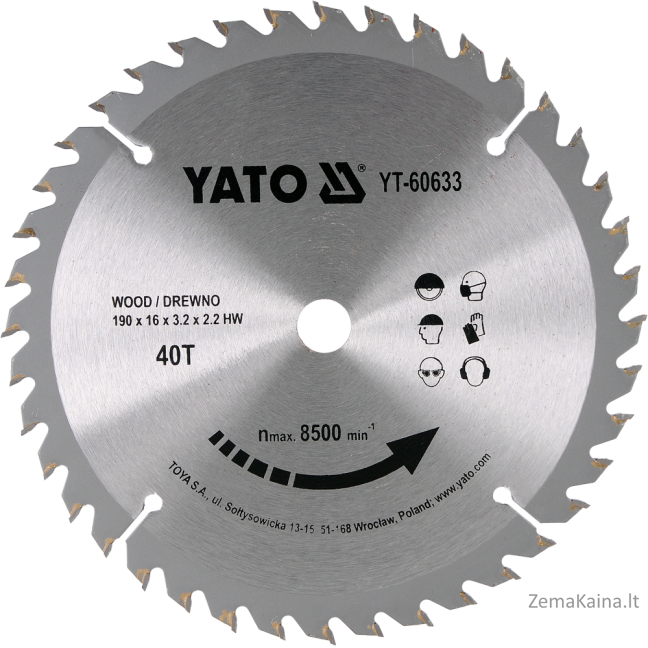 Yato Woils Dischance su Wolfame Wolfame 40t 190x16mm (YT-60633)