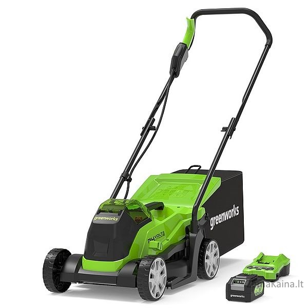 33 cm akumuliatorinė vejapjovė Greenworks GD24LM33K4 - 2516107UB - įkroviklis + 4Ah akumuliatoriaus rinkinys