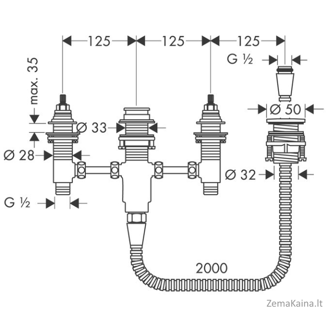 4 dalių vonios maišytuvo potinkinė dalis Hansgrohe 13244180 1