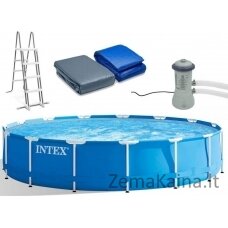 „Intex 457cm“ rėmo baseinas su siurbliu ir kopėčiomis (28242)