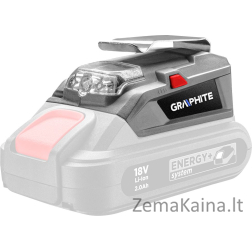 Graphito akumuliatoriaus žibintuvėlis 18 V Lon Energy+ su USB 58G025 išvesti
