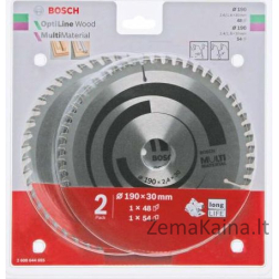 „Bosch Dirch Piła Optiline Wood 190x2.6/1,6x30x48Z +“ daugialypė medžiaga 190x2.4/1,8x30x54Z B2608644655