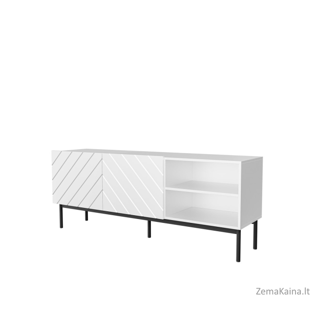 ABETO RTV spintelė ant juodo plieno rėmo 150x42x60 cm balta / blizgi balta