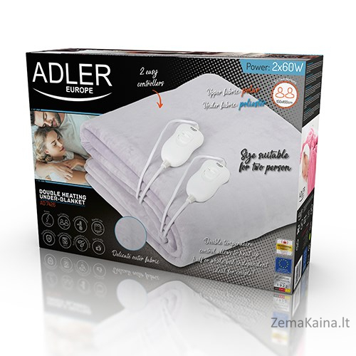Adler AD 7426 elektrinė antklodė / pagalvė Elektrinis lovos šildytuvas 60 W Pilka Multinas, Poliesteris 5