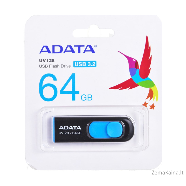 ADATA 64GB DashDrive UV128 USB atmintukas USB A tipo 3.2 Gen 1 (3.1 Gen 1) Juoda, Mėlyna 1