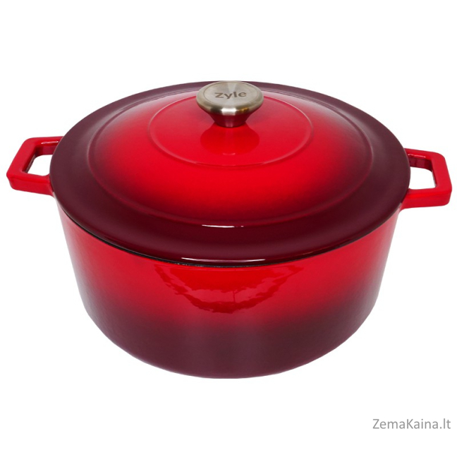 Apvalus emaliuotas ketaus kepimo indas Zyle ZY026RKI, talpa 5,7 l, raudonas
