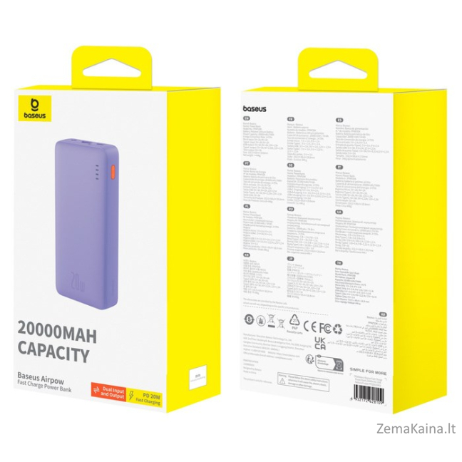 Baseus Airpow PPAP20K Ličio polimeras (LiPo) 20000 mAh Violetinė 5