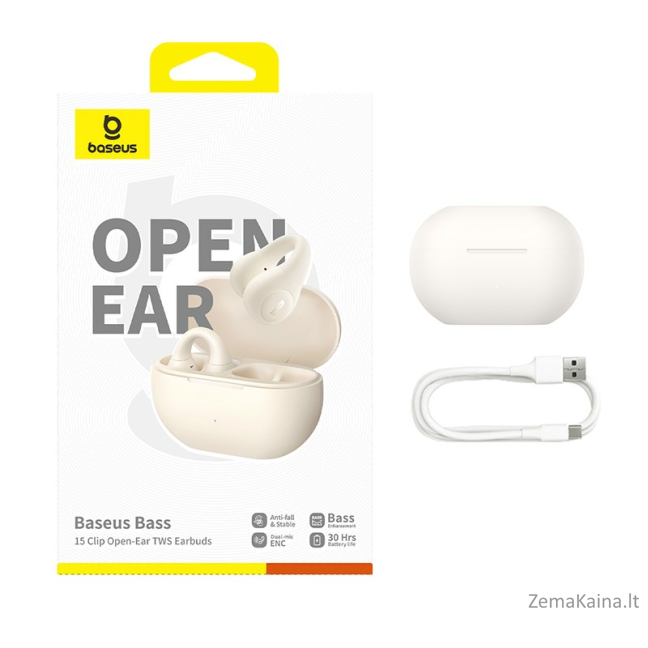 Baseus Bass 15 Clip Open Ear Laisvų rankų įranga True Wireless Stereo (TWS) Įkišamos į ausį Skambučiai / muzika Bluetooth Balta 7