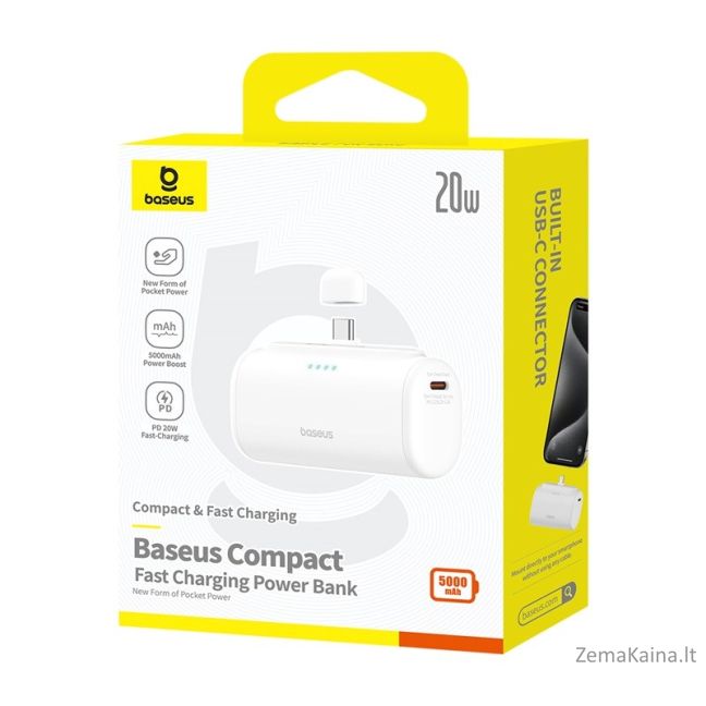 Baseus Compact P10068306213-00 Ličio jonų maitinimo bankas 5000 mAh Balta 5
