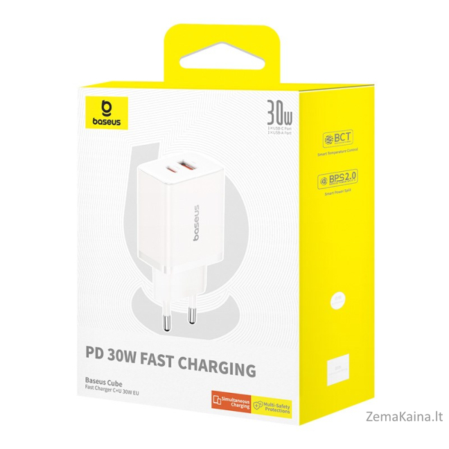 Baseus P10111404213-00 Cube USB-C / USB-A 30 W tinklo įkroviklis Balta 3