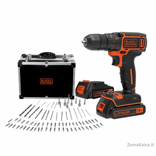 BLACK+DECKER ATSUKTUVAS 18V BDCDC18BAFC 2x1.5Ah CASE +80 ACC