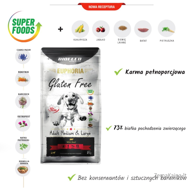 BIOFEED Euphoria Gluten Free Adult medium & large Beef - dry dog food - 2kg 4