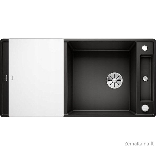 Blanco kriauklė AXIA III XL 6 S-F Silgranit juoda apverčiama kriauklė, automatinis kamštis, InFino, balto stiklo lenta