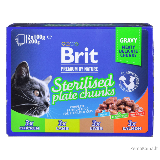 BRIT Premium Cat Sterilised Plate - drėgno kačių ėdalo - 12x100g 1