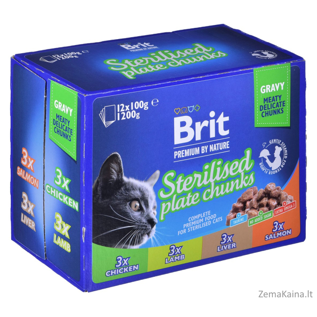 BRIT Premium Cat Sterilised Plate - drėgno kačių ėdalo - 12x100g