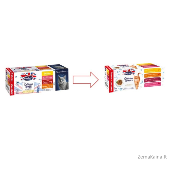 BUTCHER'S Delicious Dinners Jumbo Pack - drėgno kačių ėdalo - 4 x 100g 1
