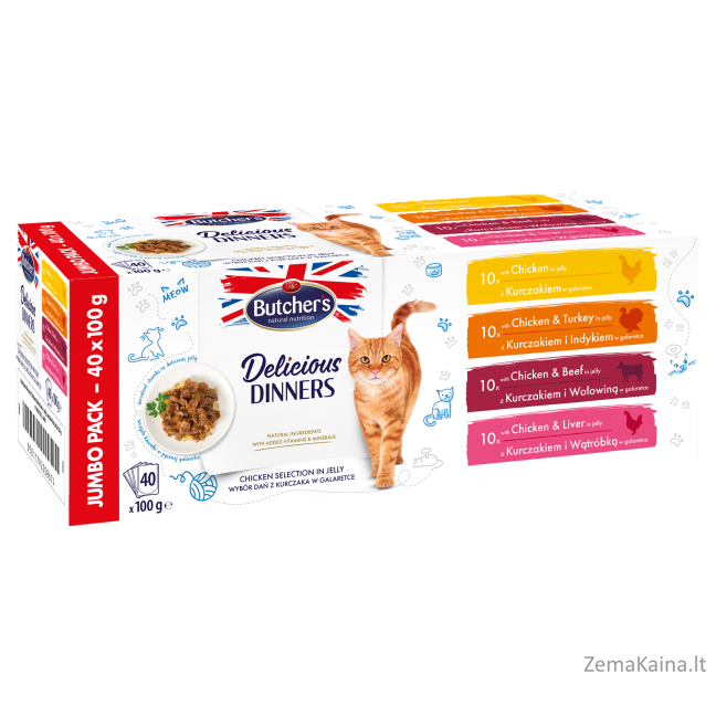 BUTCHER'S Delicious Dinners Jumbo Pack - drėgno kačių ėdalo - 4 x 100g