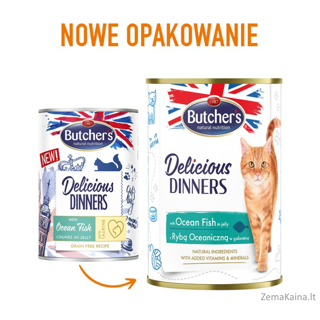 BUTCHER'S Delicious dinners Ocean Fish Chunks in jelly - drėgno kačių ėdalo - 400 g 1