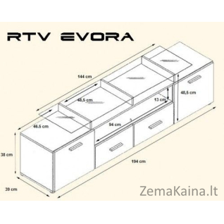 Cama EVORA WE/BI TV stovas / baldas garso ir vaizdo aparatūrai 2 stalčiai