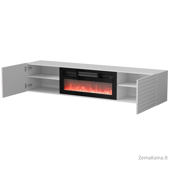 Cama RTV spintelė TULA 183x35x37 balta matinė + juodas židinys 1