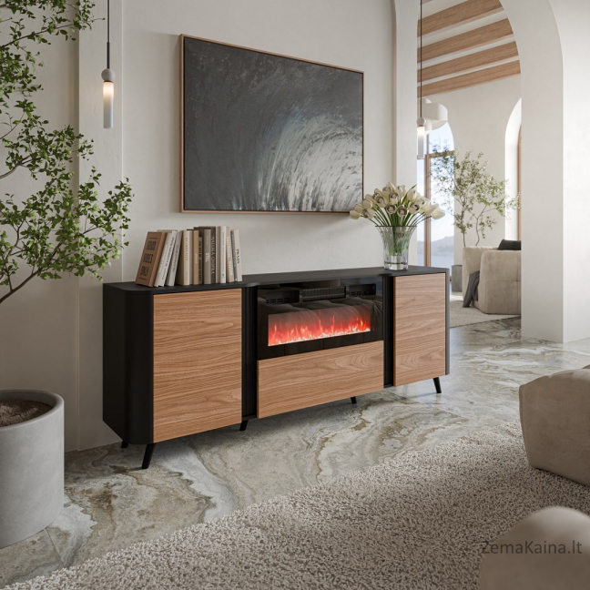 Cama Volare chest of drawers 200 x 39 x 75 cm black/walnut + fireplace 2