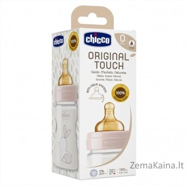 CHICCO Maitinimo buteliukas ORIGINAL TOUCH, 150ML, rožinis, su latekso čiulptuku