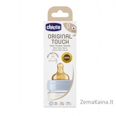 CHICCO Maitinimo buteliukas ORIGINAL TOUCH, 150ML,mėlynas, su latekso čiulptuku