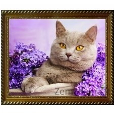 Deimantinė mozaika paveikslas - CAT IN THE LILAC AZ-1417