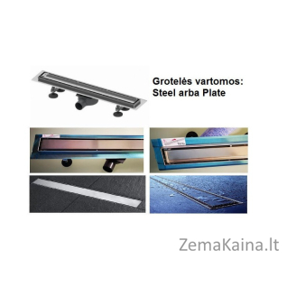 Dušo latako komplektas 2 in1 su dvipusėmis grotelėmis steel/plate 900mm Tece Linus 15103090