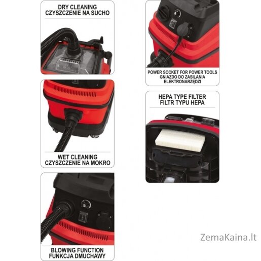 DULKIŲ SIURBLYS PRAMONINIS | DRĖGNA IR SAUSA FUNKCIJA | 1600/2000 W / 30 L (YT-85715) 1