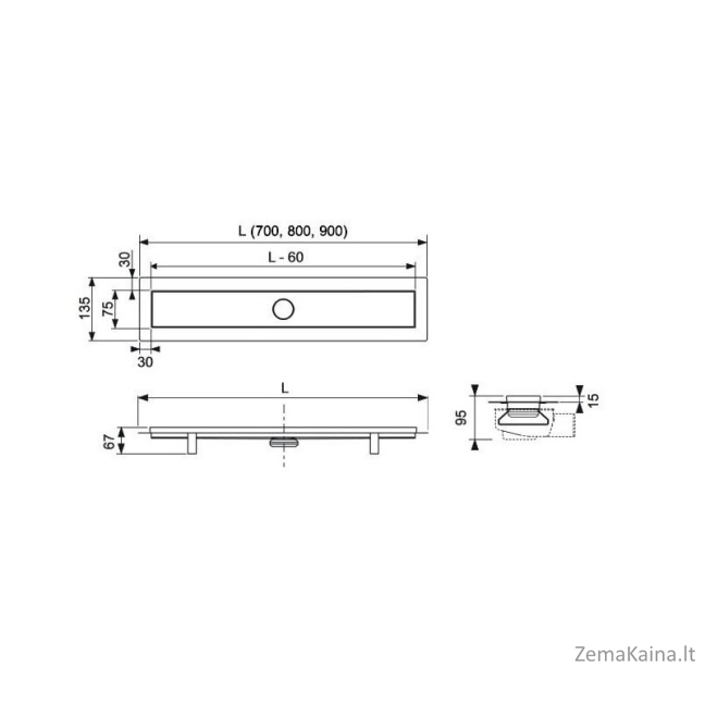 Dušo latako komplektas 2 in1 su dvipusėmis grotelėmis steel/plate 900mm Tece Linus 15103090 2