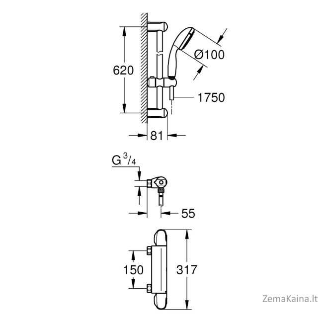 Dušo sistema su termostatiniu maišytuvu Grohe Grohtherm 1000, 34819004, chromo 1
