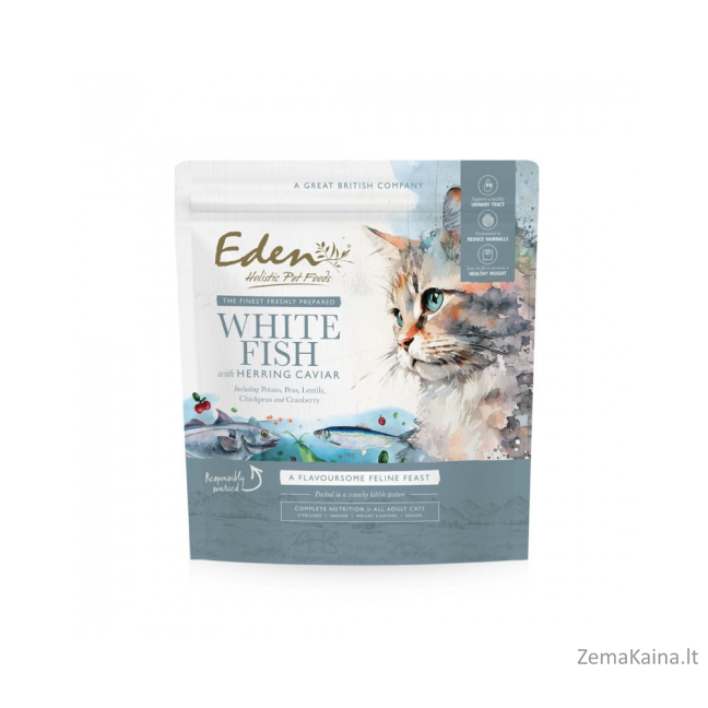 EDEN Balta Žuvis su Silkių Ikrais - sausas kačių maistas - 1,5 kg
