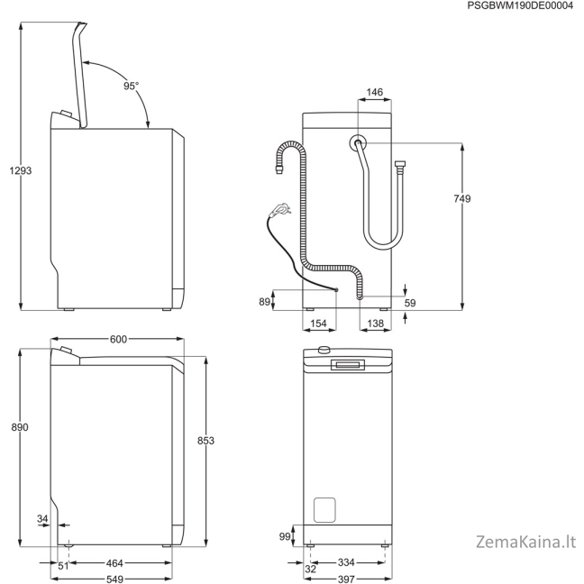Electrolux EW2TN5261FP Viršutinio pakrovimo skalbyklė 6 kg 1200 aps/min balta 1