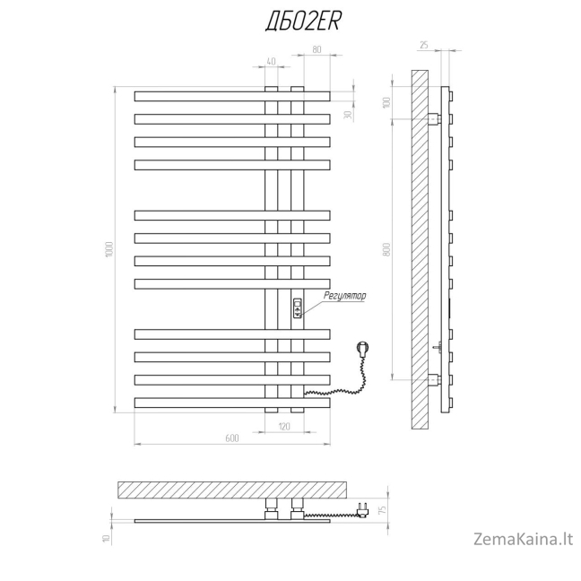 Elektrinis rankšluosčių džiovintuvas Kosser Brash 1000x600/12 ER, su laikmačiu, baltas (laidas dešinėje) 1