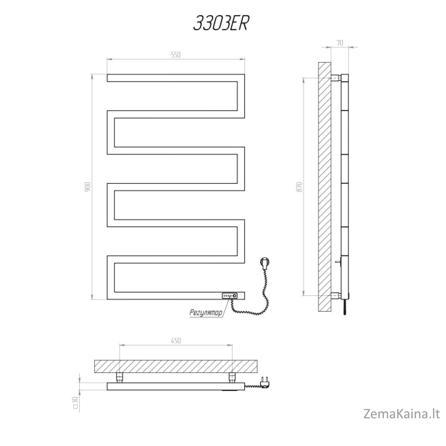 Elektrinis rankšluosčių džiovintuvas Kosser Zeta 900x550 ER, su laikmačiu, baltas (laidas dešinėje) 1