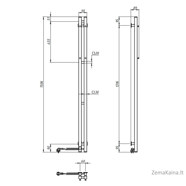 Elektrinis rankšluosčių džiovintuvas Navin Siluet Quadro, 90*1500, Sensor, 12-134053-0915, baltas, (laidas dešinėje) 5