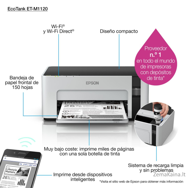 Epson EcoTank M1120 rašalinis spausdintuvas 1440 x 720 DPI A4 „Wi-Fi“ 10