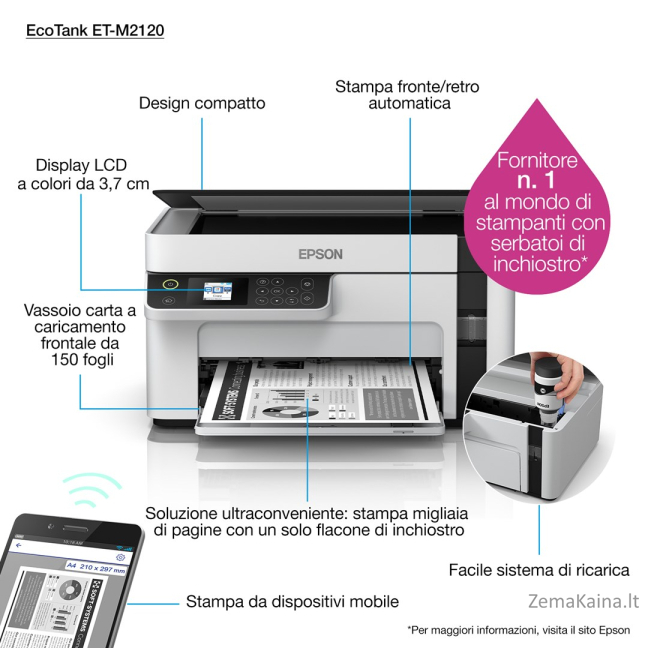 Epson EcoTank M2120 Rašalinis A4 1440 x 720 DPI 32 ppm „Wi-Fi“ 40
