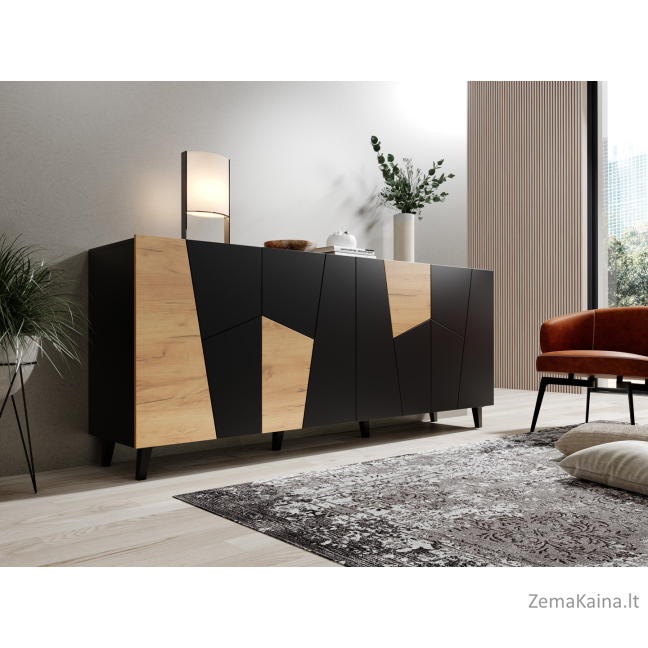 ETNA komoda 200x42x82 juoda matinė + ąžuolas craft 4