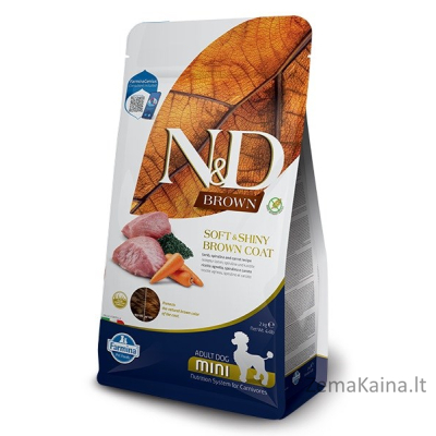 FARMINA N&D Brown Dog Lamb, Spirulina&Carrot Adult Mini - sausas maistas šunims - 2 kg